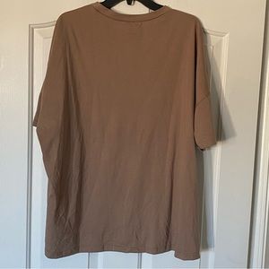 Fisoew Women's 2-XL Khaki Oversized T Shirts Half Sleeve Crew Neck Cotton Tunic